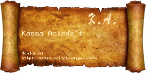 Kassa Acicét névjegykártya